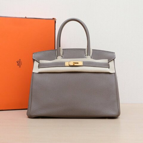 HERMES Birkin3018大象灰Togo皮D刻金扣肩背包