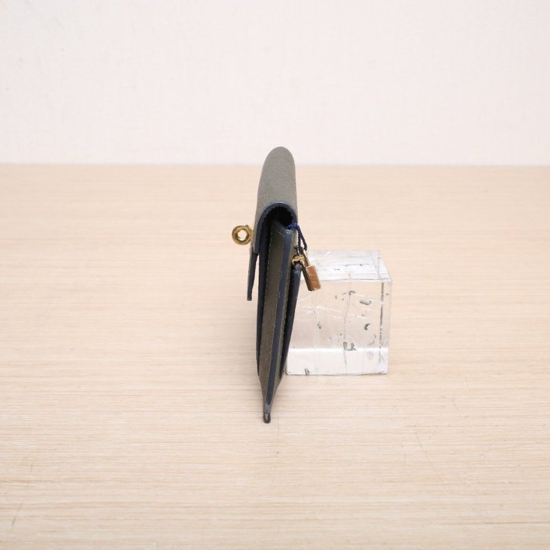 HERMES C6灰綠色Epsom皮Y刻金扣Kellypocket短錢包肩背包-3