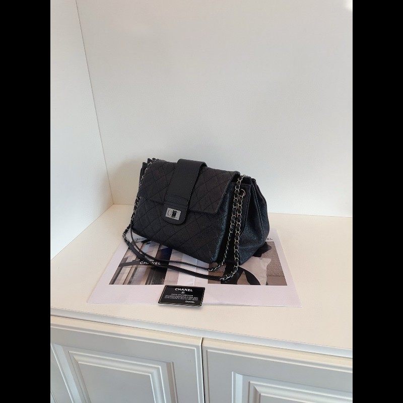 Chanel 香奈兒 2.55 黑銀 荔枝紋牛皮機場 鏈條肩背包-1