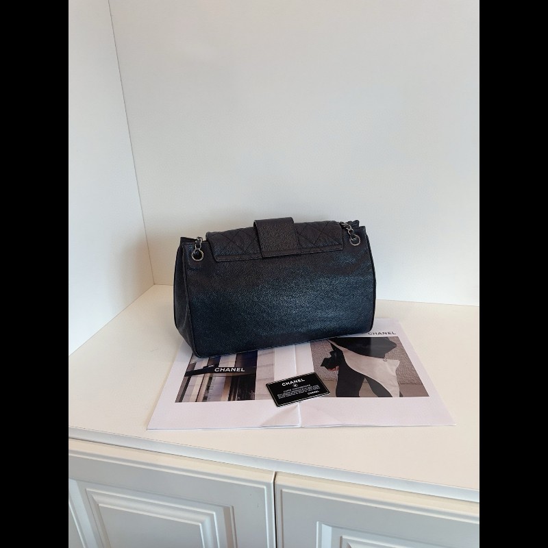 Chanel 香奈兒 2.55 黑銀 荔枝紋牛皮機場 鏈條肩背包-2