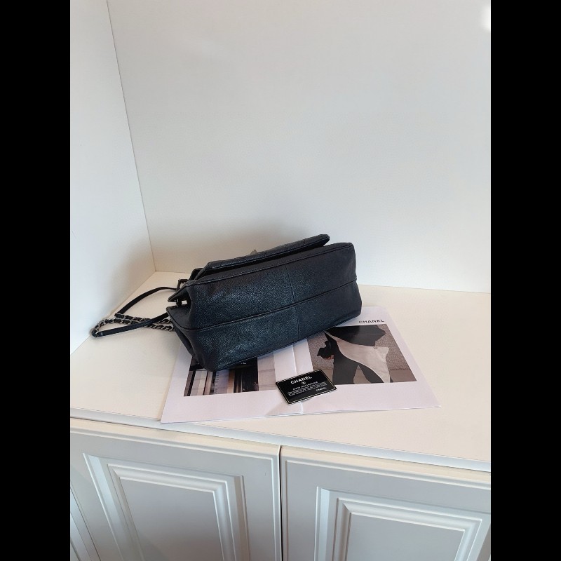 Chanel 香奈兒 2.55 黑銀 荔枝紋牛皮機場 鏈條肩背包-3