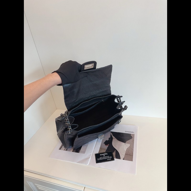 Chanel 香奈兒 2.55 黑銀 荔枝紋牛皮機場 鏈條肩背包-5