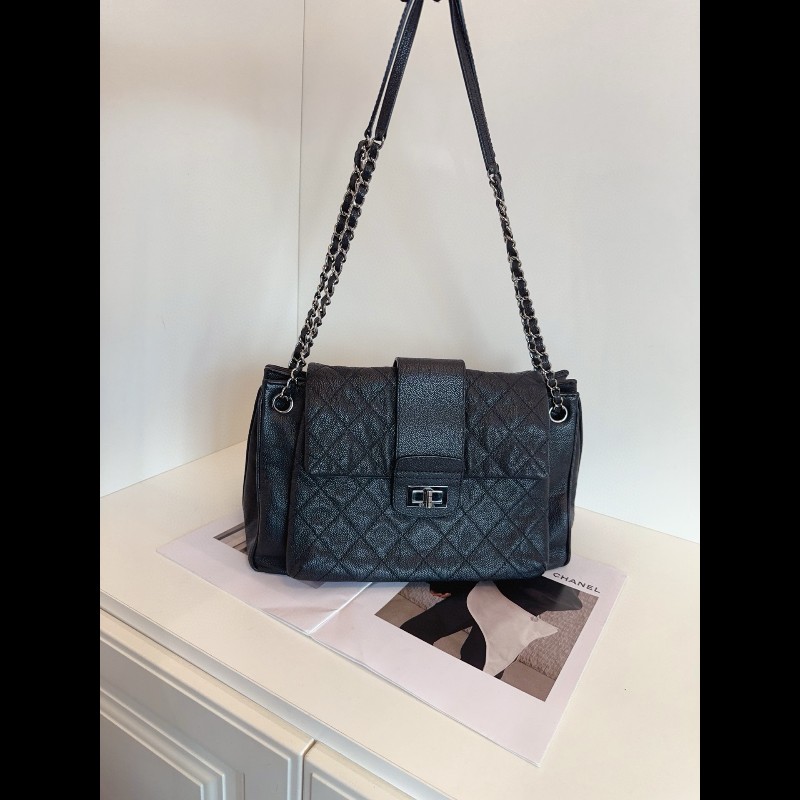 Chanel 香奈兒 2.55 黑銀 荔枝紋牛皮機場 鏈條肩背包-6