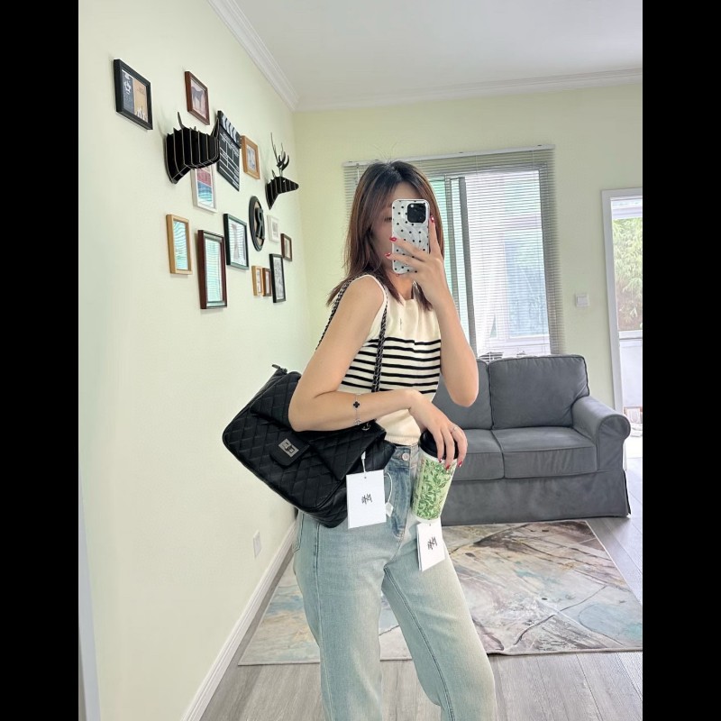 Chanel 香奈兒 2.55 黑銀 荔枝紋牛皮機場 鏈條肩背包-7