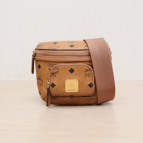MCM 幹邑色牛皮金扣VisetosKlassik迷你腰包斜挎包肩背包