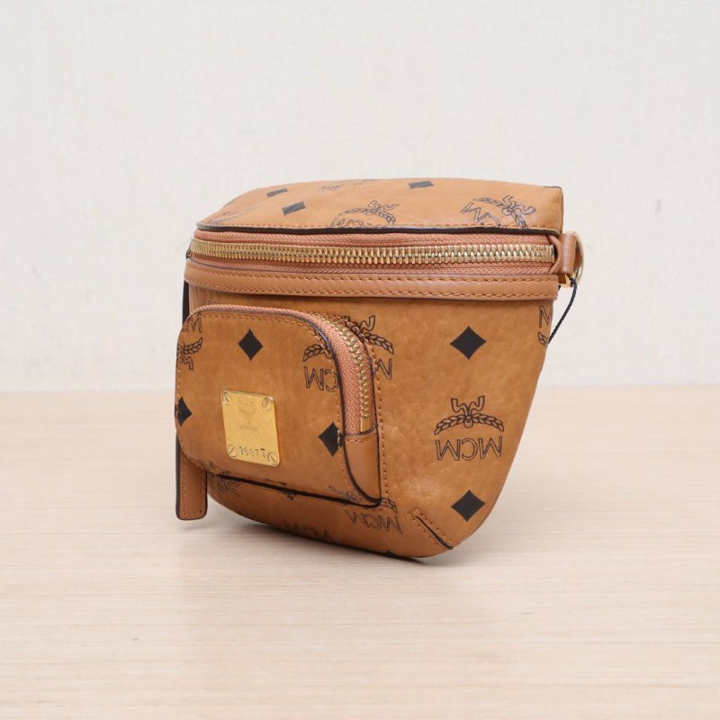 MCM 幹邑色牛皮金扣VisetosKlassik迷你腰包斜挎包肩背包-2