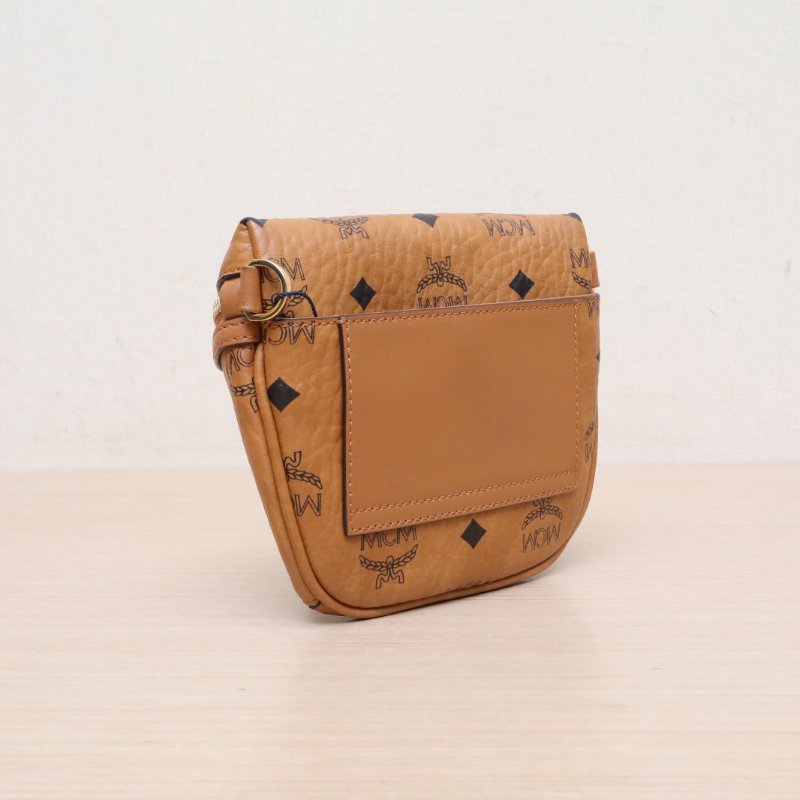MCM 幹邑色牛皮金扣VisetosKlassik迷你腰包斜挎包肩背包-4