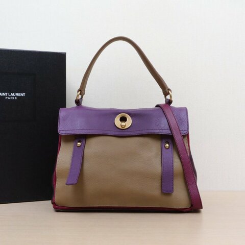 SAINT LAURENT 拼色牛皮金扣Musetwo郵差包肩背包