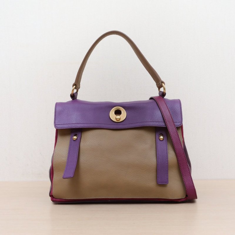 SAINT LAURENT 拼色牛皮金扣Musetwo郵差包肩背包-1