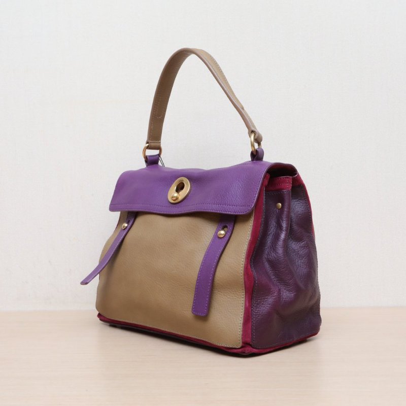 SAINT LAURENT 拼色牛皮金扣Musetwo郵差包肩背包-4