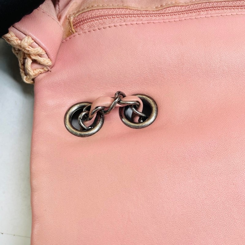 Chane CF中號 限量款蕾絲款 粉色小牛皮搭配彩色鉤花-9