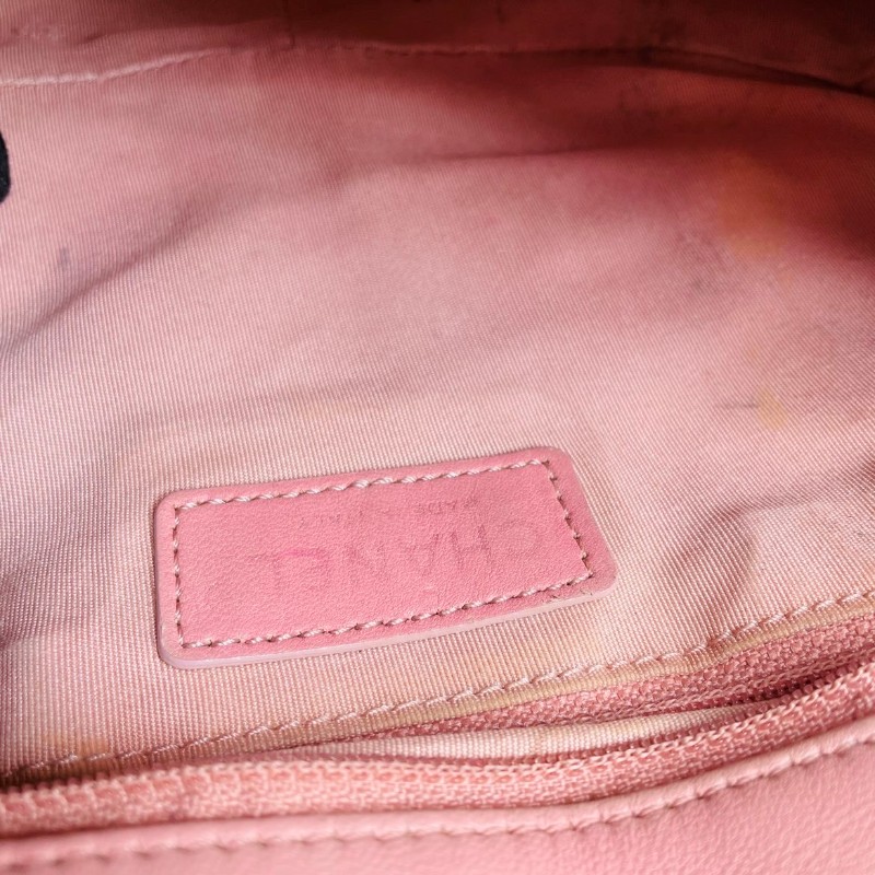 Chane CF中號 限量款蕾絲款 粉色小牛皮搭配彩色鉤花-10