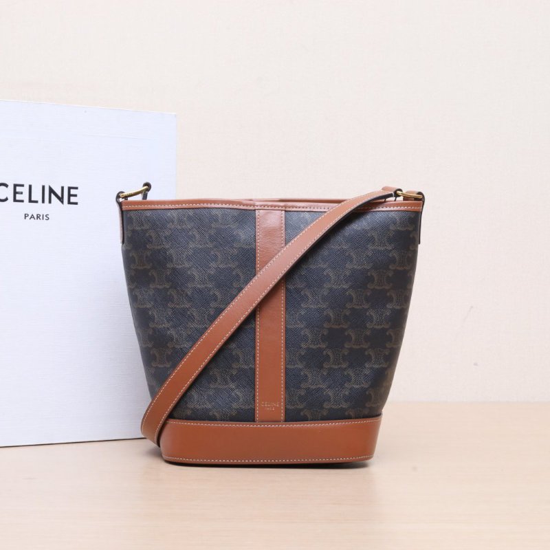 CELINE Triomphe凱旋門標誌印花Canvas水桶包小號18老花PVC金扣肩背包-0