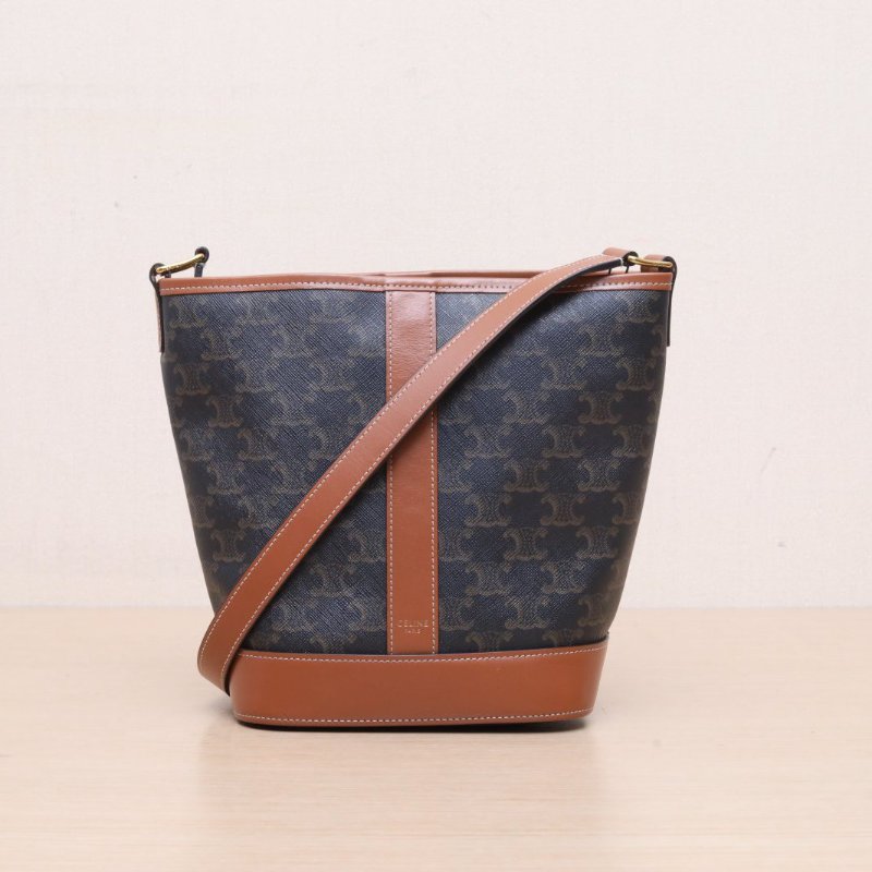 CELINE Triomphe凱旋門標誌印花Canvas水桶包小號18老花PVC金扣肩背包-1