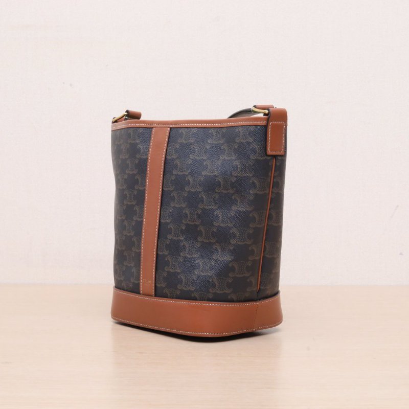 CELINE Triomphe凱旋門標誌印花Canvas水桶包小號18老花PVC金扣肩背包-3