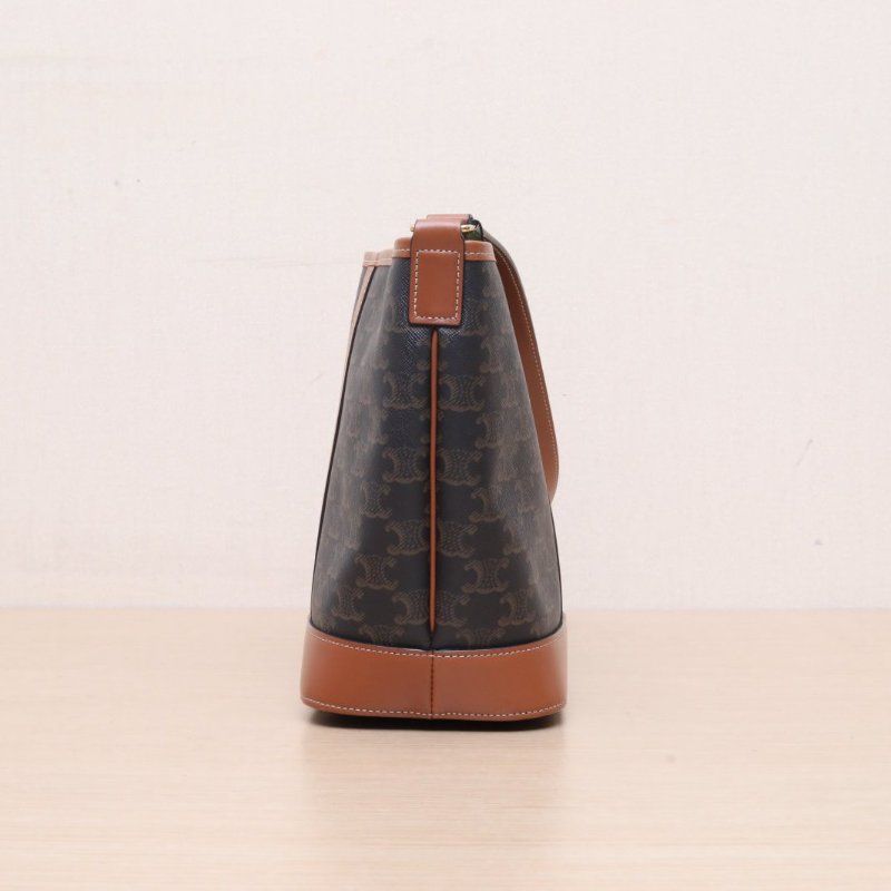 CELINE Triomphe凱旋門標誌印花Canvas水桶包小號18老花PVC金扣肩背包-4