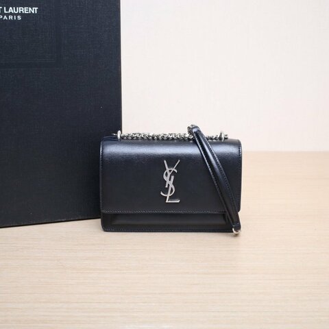 SAINT LAURENT SUNSET日落包Woc17黑色牛皮銀扣肩背包