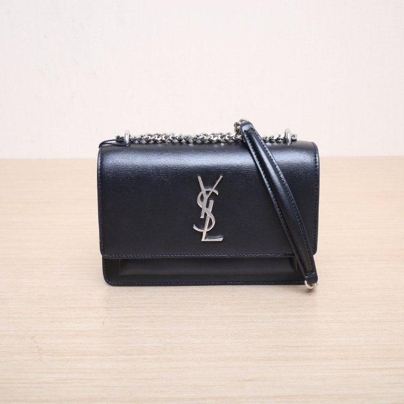 SAINT LAURENT SUNSET日落包Woc17黑色牛皮銀扣肩背包-1