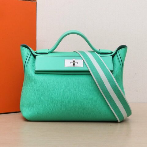 HERMES 2424290Z漫畫綠Togo皮/Swift皮W刻銀扣肩背包