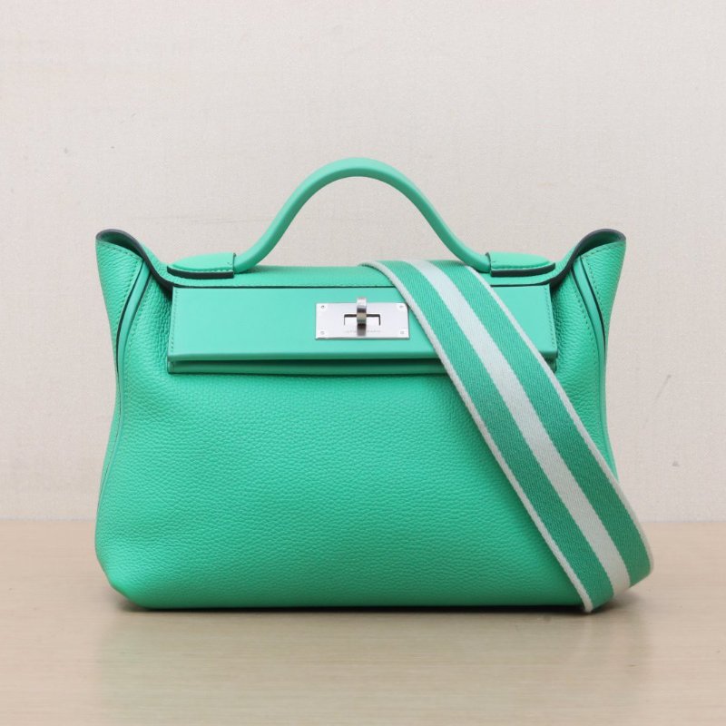HERMES 2424290Z漫畫綠Togo皮/Swift皮W刻銀扣肩背包-1