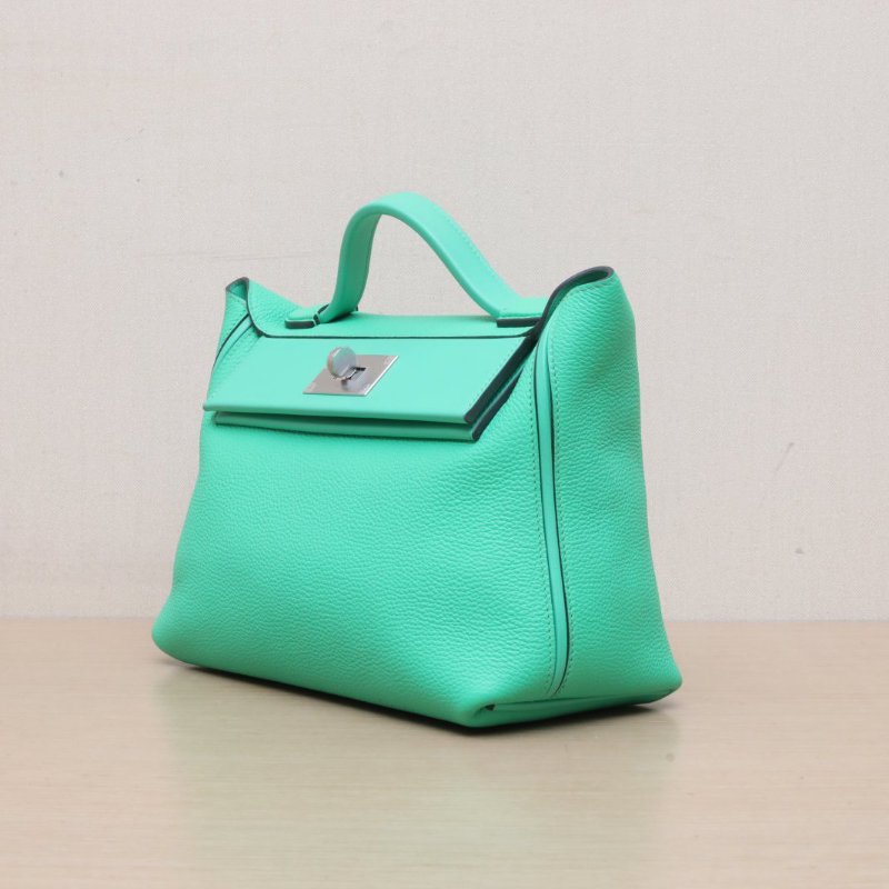HERMES 2424290Z漫畫綠Togo皮/Swift皮W刻銀扣肩背包-3