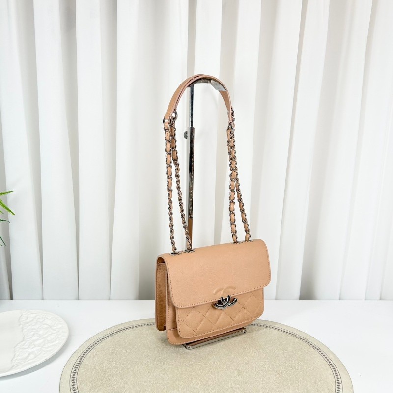 Chanel 古巴系列郵差包鏈條包 粉色鴛鴦扣-3