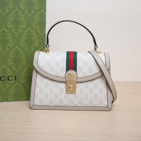 GUCCI 米色牛皮帆布金扣ophidiaGG手提郵差包小號/肩背包