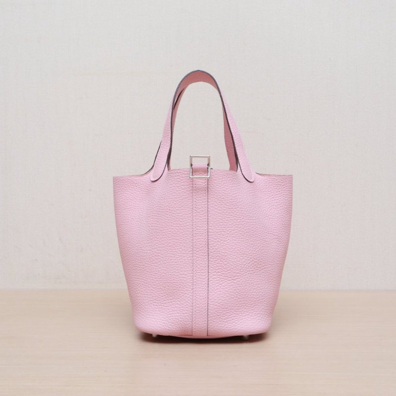 HERMES Picotin18菜籃子3Q新櫻花粉TC皮B刻銀扣肩背包-1