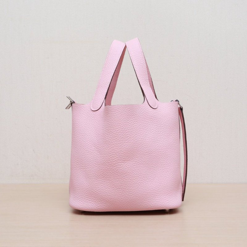 HERMES Picotin18菜籃子3Q新櫻花粉TC皮B刻銀扣肩背包-4