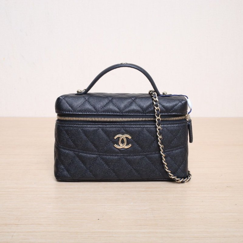 CHANEL 25CLp盒子包黑色荔枝牛皮鐳射標淺金扣單皮穿鏈拼皮肩帶皮手柄肩背包-1