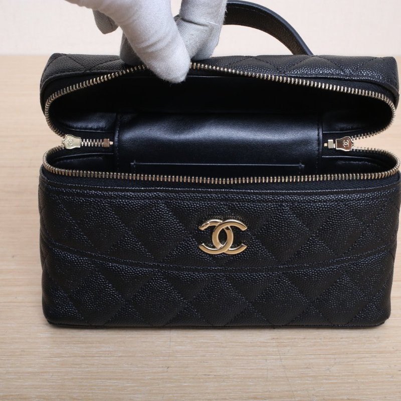 CHANEL 25CLp盒子包黑色荔枝牛皮鐳射標淺金扣單皮穿鏈拼皮肩帶皮手柄肩背包-3