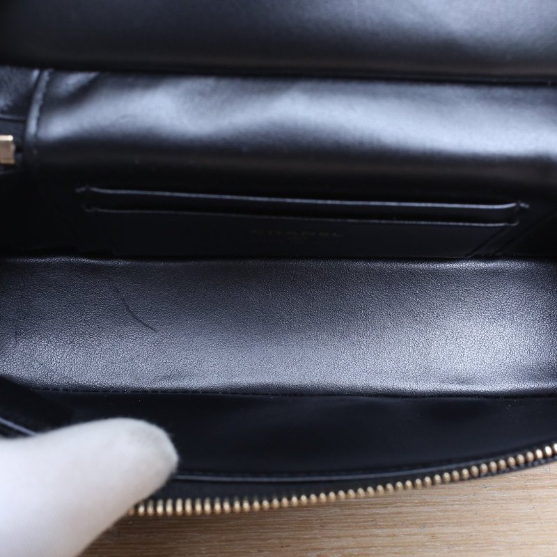 CHANEL 25CLp盒子包黑色荔枝牛皮鐳射標淺金扣單皮穿鏈拼皮肩帶皮手柄肩背包-4