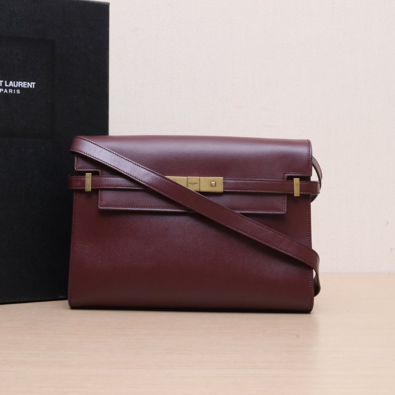 SAINT LAURENT MANHATTAN曼哈頓中號29紅色牛皮金扣肩背包-0