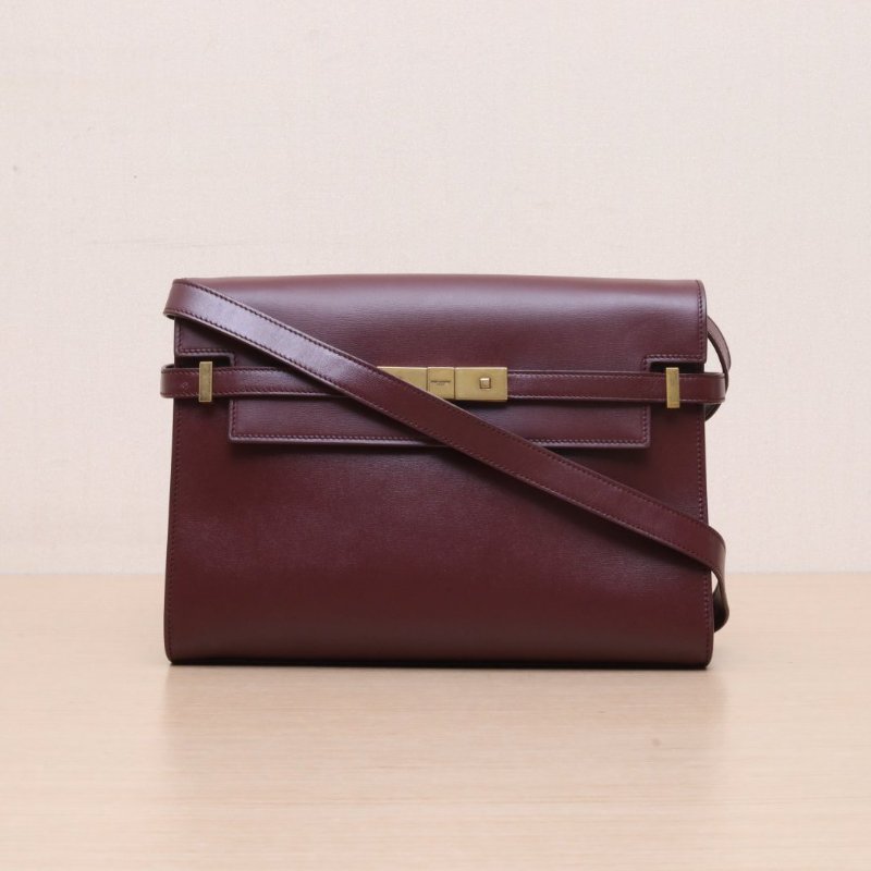 SAINT LAURENT MANHATTAN曼哈頓中號29紅色牛皮金扣肩背包-1