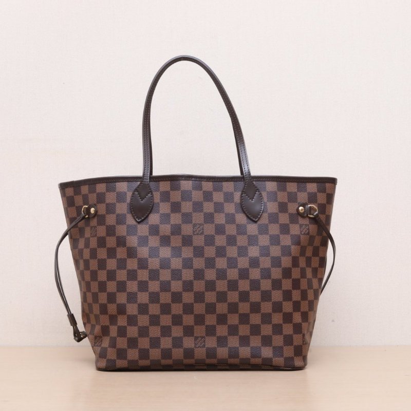 LOUIS VUITTON Neverfull中號31配子袋棕色棋盤格PVC金扣2015肩背包-1