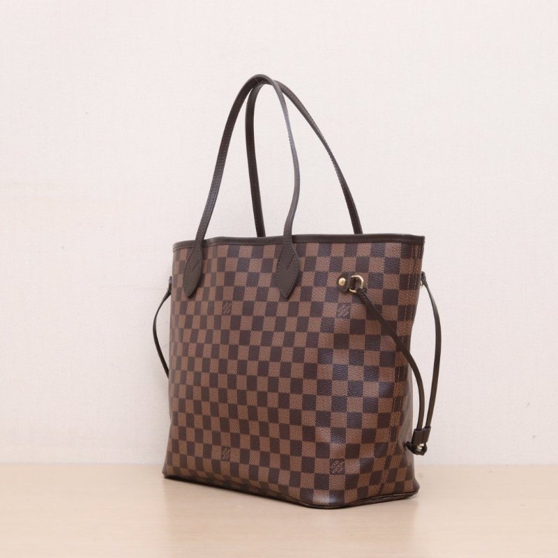 LOUIS VUITTON Neverfull中號31配子袋棕色棋盤格PVC金扣2015肩背包-2