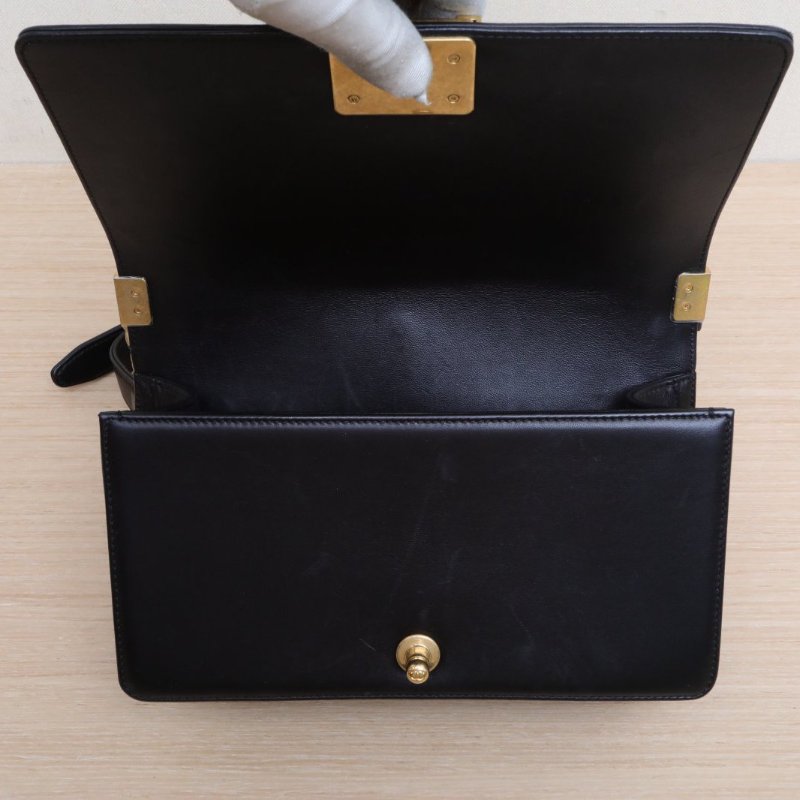 CHANEL Leboy中號25黑色牛皮24開金扣菱格紋肩背包-2