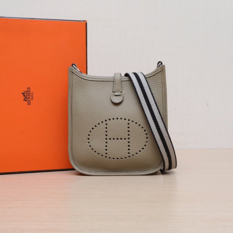 HERMES EvelyneMini168Q馬爾法米色TC皮W刻銀扣肩背包-0