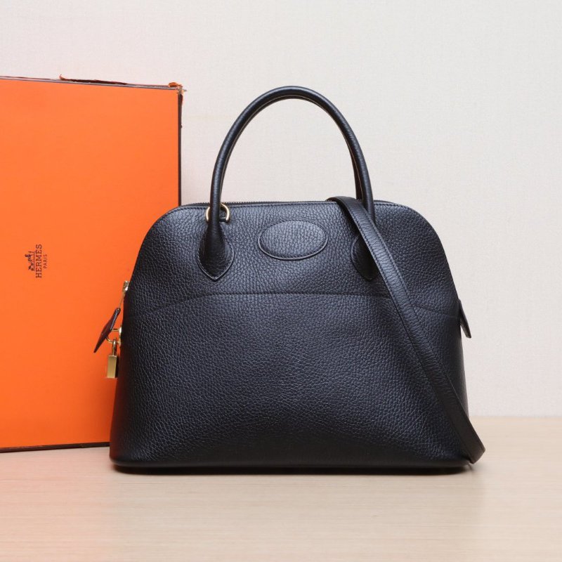 HERMES Bolide保齡球包3189黑色Buffalo阿登皮圈Y金扣肩背包-0