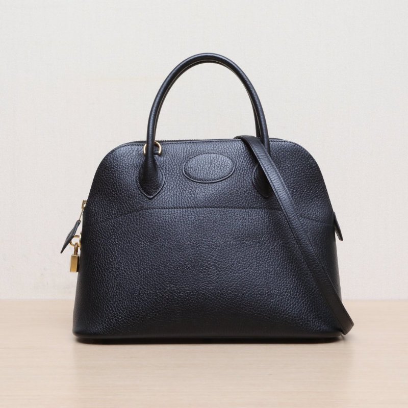 HERMES Bolide保齡球包3189黑色Buffalo阿登皮圈Y金扣肩背包-1