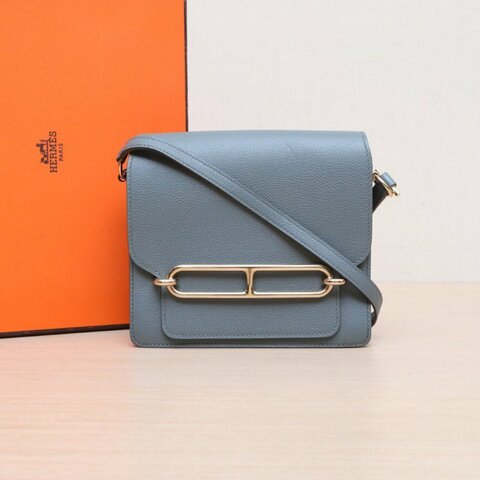 HERMES Roulis豬鼻子1963杏仁綠EC皮U刻淺金扣肩背包