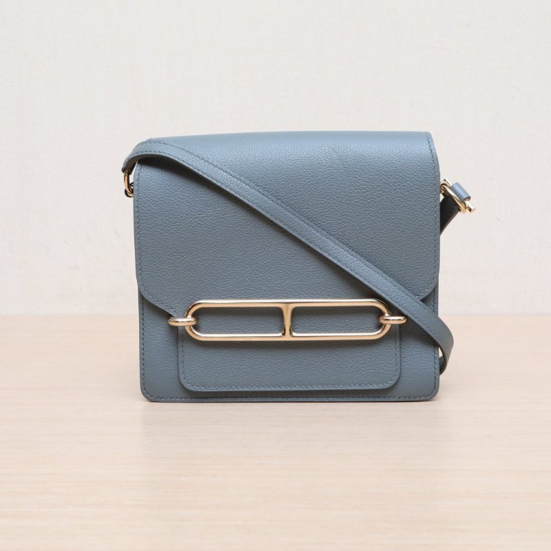 HERMES Roulis豬鼻子1963杏仁綠EC皮U刻淺金扣肩背包-1