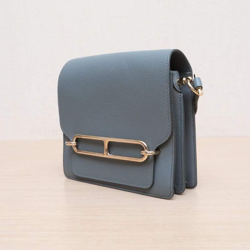 HERMES Roulis豬鼻子1963杏仁綠EC皮U刻淺金扣肩背包-3