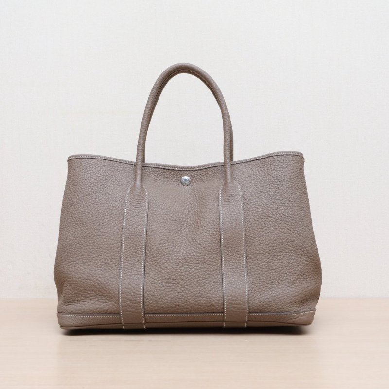 HERMES GardenParty花園包3618大象灰NEGONA皮A刻銀扣肩背包-1