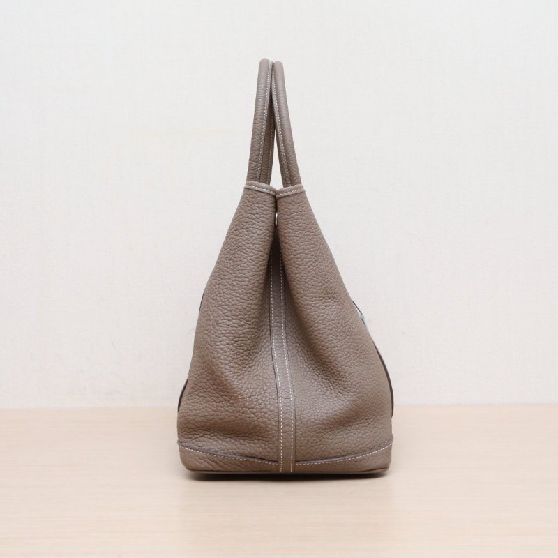 HERMES GardenParty花園包3618大象灰NEGONA皮A刻銀扣肩背包-4