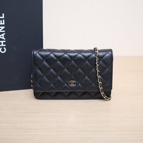 CHANEL CFWOC19黑色荔枝牛皮29開金扣肩背包