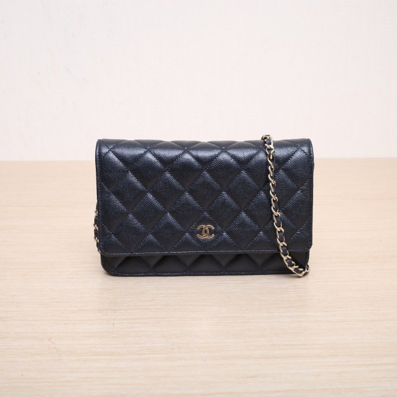 CHANEL CFWOC19黑色荔枝牛皮29開金扣肩背包-1