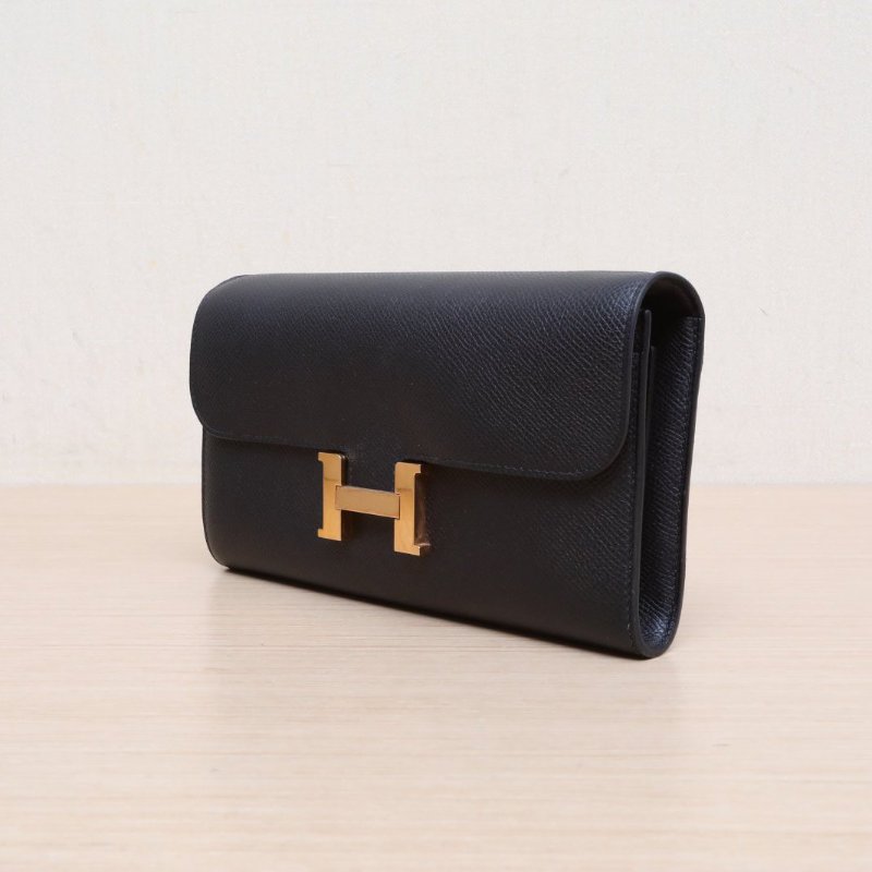 HERMES Constance康康LONGTOGO肩帶長款錢包89黑色Epsom皮Z刻金扣肩背包-4