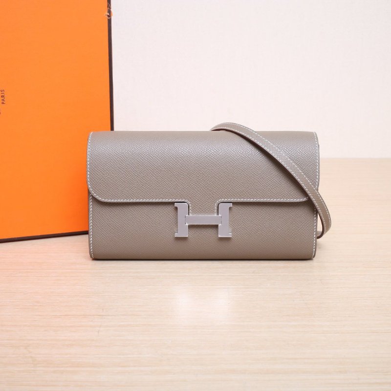 HERMES Constance康康LONGTOGO肩帶長款錢包18大象灰Epsom皮K2025銀扣肩背包-0