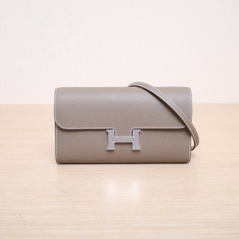 HERMES Constance康康LONGTOGO肩帶長款錢包18大象灰Epsom皮K2025銀扣肩背包-1